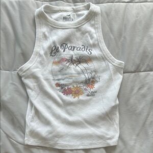 Hollister White Paradise Graphic Tank Top